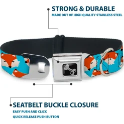Dog Bone Seatbelt Buckle Collar - Fox Face Scattered Sky Blue