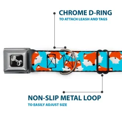 Dog Bone Seatbelt Buckle Collar - Fox Face Scattered Sky Blue