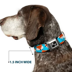 Dog Bone Seatbelt Buckle Collar - Fox Face Scattered Sky Blue