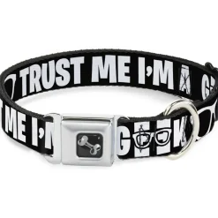 Dog Bone Seatbelt Buckle Collar - I'M A GEEK/Glasses Black/White