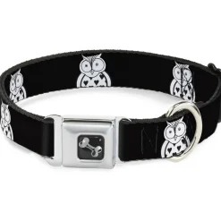 Dog Bone Seatbelt Buckle Collar - Owls Black/White1