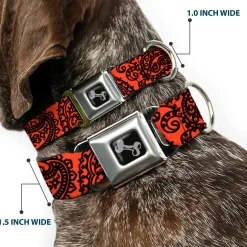 Dog Bone Seatbelt Buckle Collar - Bandana/Skulls Orange/Black