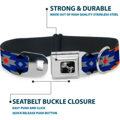 Dog Bone Seatbelt Buckle Collar - Navajo Gray/Blue/Orange/Black