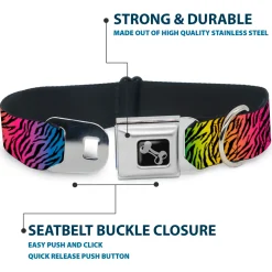 Dog Bone Seatbelt Buckle Collar - Zebra Rainbow Ombre