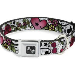 Dog Bone Seatbelt Buckle Collar - Mom & Dad CLOSE-UP White