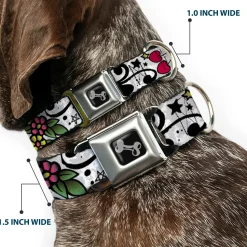Dog Bone Seatbelt Buckle Collar - Mom & Dad CLOSE-UP White
