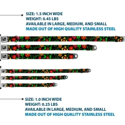 Dog Bone Seatbelt Buckle Collar - Floral Collage2 Black/Red/Orange/Green