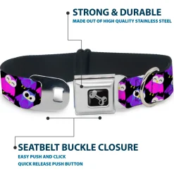 Dog Bone Seatbelt Buckle Collar - Owl Eyes Black/Purples/Pinks