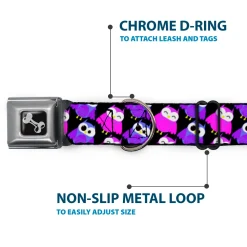 Dog Bone Seatbelt Buckle Collar - Owl Eyes Black/Purples/Pinks