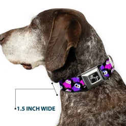 Dog Bone Seatbelt Buckle Collar - Owl Eyes Black/Purples/Pinks