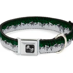 Dog Bone Seatbelt Buckle Collar - Colorado Mountains Green/Black Text/Grays