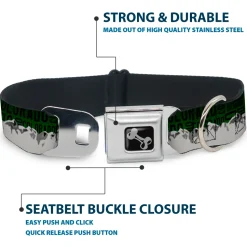 Dog Bone Seatbelt Buckle Collar - Colorado Mountains Green/Black Text/Grays