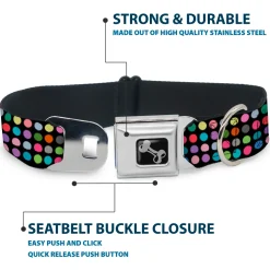 Dog Bone Seatbelt Buckle Collar - Mini Polka Dots Black/Multi Color
