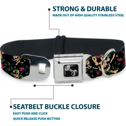 Dog Bone Seatbelt Buckle Collar - Trust No One CLOSE-UP Black
