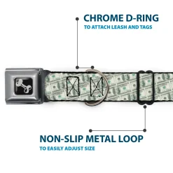 Dog Bone Seatbelt Buckle Collar - 100 Dollar Bill Old Series 2006 Repeat