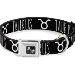 Dog Bone Seatbelt Buckle Collar - Zodiac TAURUS/Symbol Black/White