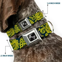 Dog Bone Seatbelt Buckle Collar - Bandana/Skulls Green/Gold