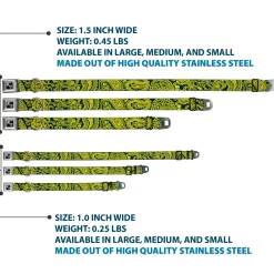 Dog Bone Seatbelt Buckle Collar - Bandana/Skulls Green/Gold