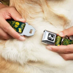 Dog Bone Seatbelt Buckle Collar - Bandana/Skulls Green/Gold