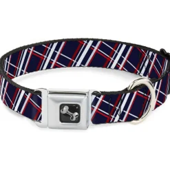 Dog Bone Seatbelt Buckle Collar - Plaid X Blue/White/Red