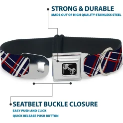 Dog Bone Seatbelt Buckle Collar - Plaid X Blue/White/Red