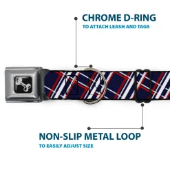 Dog Bone Seatbelt Buckle Collar - Plaid X Blue/White/Red