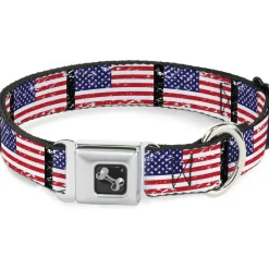 Dog Bone Seatbelt Buckle Collar - United States Flags Weathered/Black