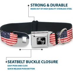 Dog Bone Seatbelt Buckle Collar - United States Flags Weathered/Black
