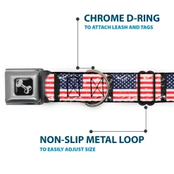 Dog Bone Seatbelt Buckle Collar - United States Flags Weathered/Black