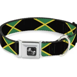 Dog Bone Seatbelt Buckle Collar - Jamaica Flags