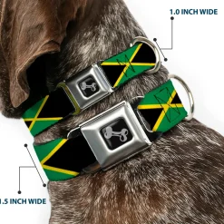 Dog Bone Seatbelt Buckle Collar - Jamaica Flags