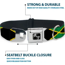 Dog Bone Seatbelt Buckle Collar - Jamaica Flags