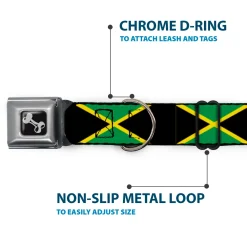 Dog Bone Seatbelt Buckle Collar - Jamaica Flags