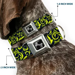 Dog Bone Seatbelt Buckle Collar - Filigree Navy/Yellow