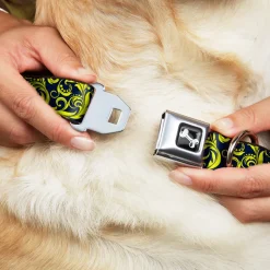 Dog Bone Seatbelt Buckle Collar - Filigree Navy/Yellow