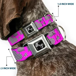 Dog Bone Seatbelt Buckle Collar - Eighties Hearts Fuchsia/Black/White