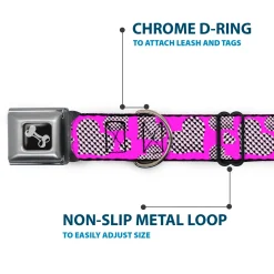 Dog Bone Seatbelt Buckle Collar - Eighties Hearts Fuchsia/Black/White