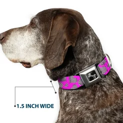 Dog Bone Seatbelt Buckle Collar - Eighties Hearts Fuchsia/Black/White