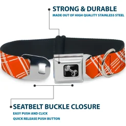Dog Bone Seatbelt Buckle Collar - Plaid X4 Oranges/White