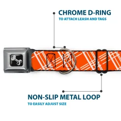 Dog Bone Seatbelt Buckle Collar - Plaid X4 Oranges/White