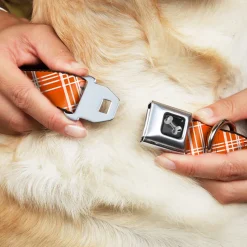 Dog Bone Seatbelt Buckle Collar - Plaid X4 Oranges/White