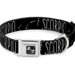 Dog Bone Seatbelt Buckle Collar - Zodiac SCORPIO/Constellation Black/White