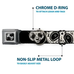 Dog Bone Seatbelt Buckle Collar - Panda Bear Sugar Skull Black/White