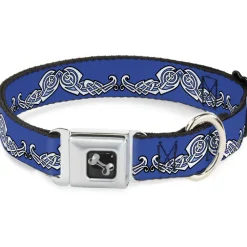 Dog Bone Seatbelt Buckle Collar - Celtic Knot4 Blues/Black/White