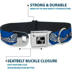 Dog Bone Seatbelt Buckle Collar - Celtic Knot4 Blues/Black/White