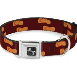 Dog Bone Seatbelt Buckle Collar - Flip Flops Burgundy/Orange