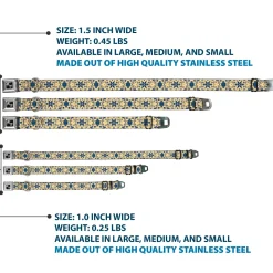 Dog Bone Seatbelt Buckle Collar - Floral Collage Tan/Blue