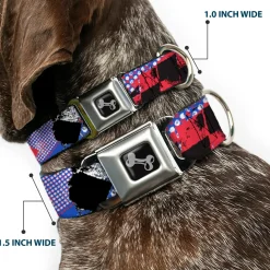 Dog Bone Seatbelt Buckle Collar - Grunge Checker Flag Blue/Red