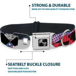 Dog Bone Seatbelt Buckle Collar - Grunge Checker Flag Blue/Red