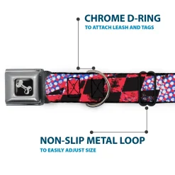 Dog Bone Seatbelt Buckle Collar - Grunge Checker Flag Blue/Red